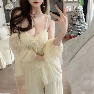 Bộ ngủ dễ thương ba món lụa ren cao cấp - L015