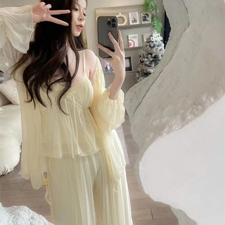 Bộ ngủ dễ thương ba món lụa ren cao cấp - L015
