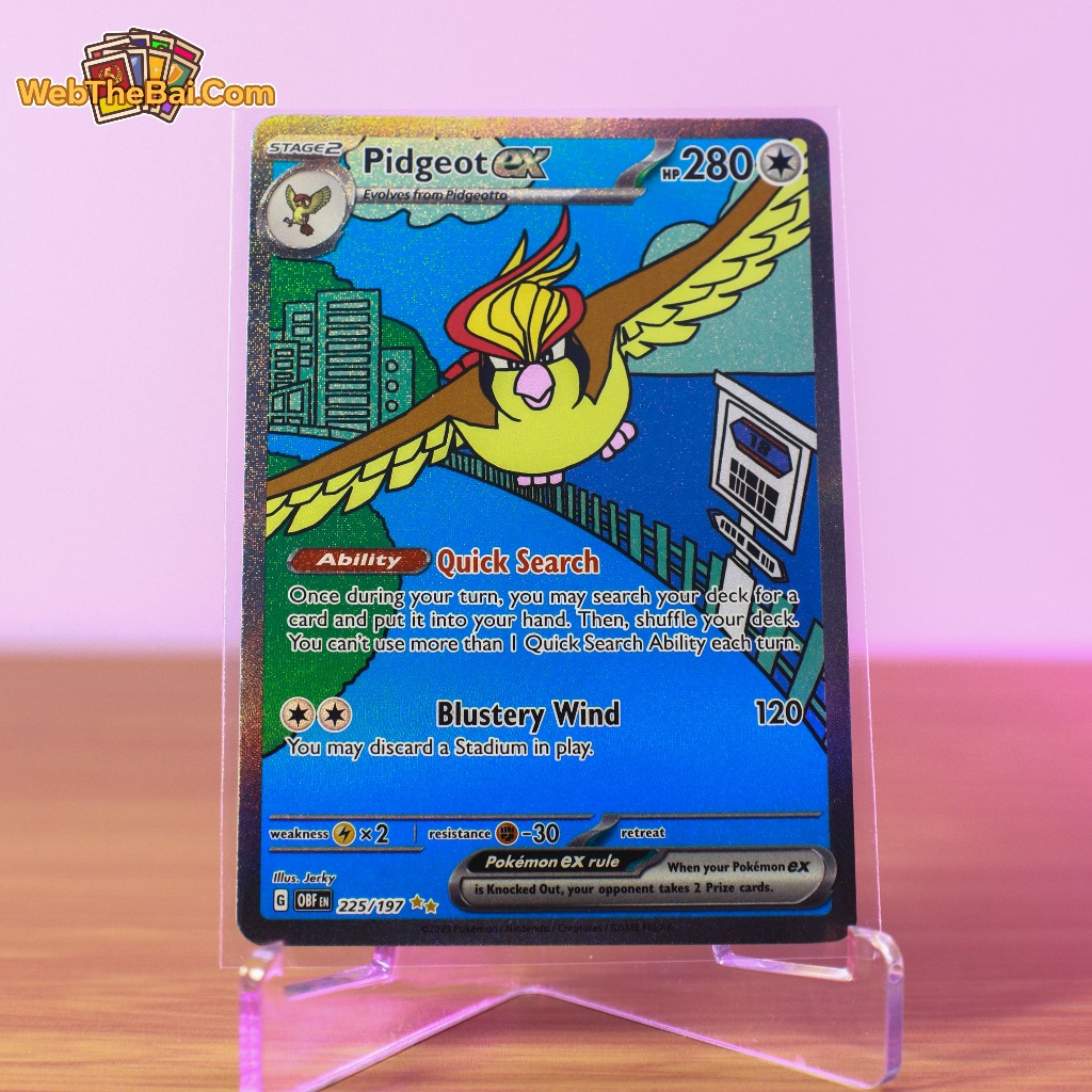 🌟CHÍNH HÃNG🌟 Thẻ Bài Pokemon Pidgeot ex 225/197 Obsidian Flames Tiếng Anh