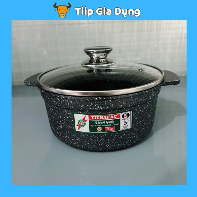 Nồi vân đá cao cấp Tithafac. Nồi nấu bếp từ chống dính kèm nắp vung đậy -Tiip gia dụng