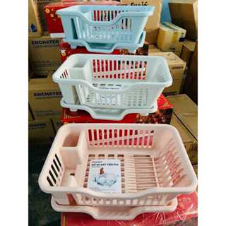 Bộ khay rổ úp chén bát nhựa VIỆT NHẬT 45x28x17cm - Khay hứng thoát nước, đựng dĩa, ống cắm dao đũa muỗng - Quân gia dụng