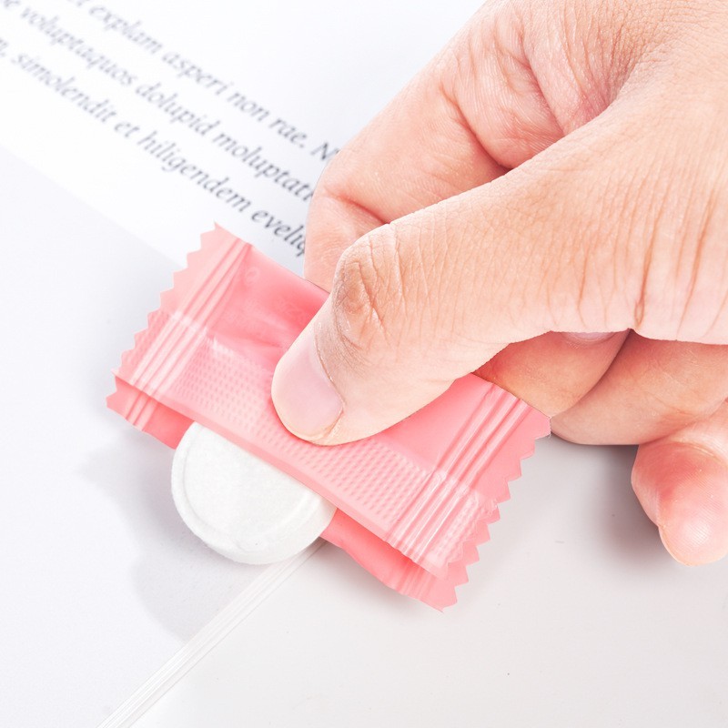 Khăn Giấy Nén Hình Viên Kẹo Hồng Du Lịch Tập Gym Yoga Thể thao Đi Chơi Tiện Lợi Khăn Lau Mặt Dùng 1 Lần Tiện Dụng