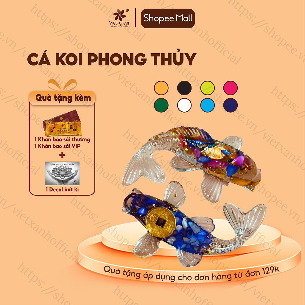 Cá Koi phong thuỷ Việt Xanh thả bát hoa ban thờ thần tài, chiêu tài chiêu lộc