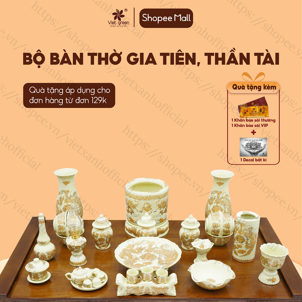 Bộ bàn thờ gia tiên, bộ ban thờ thần tài Việt Xanh nhiều kích cỡ