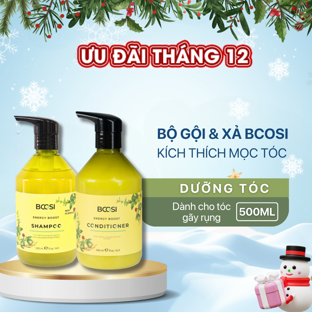 Cặp Dầu Gội Xả Bcosi Kích Thích Mọc Tóc Và Ngăn Ngừa Sơ Rối Gãy Rụng Nuôi Dưỡng Tóc Chắc Khỏe Energy Boost Shampoo 500ml