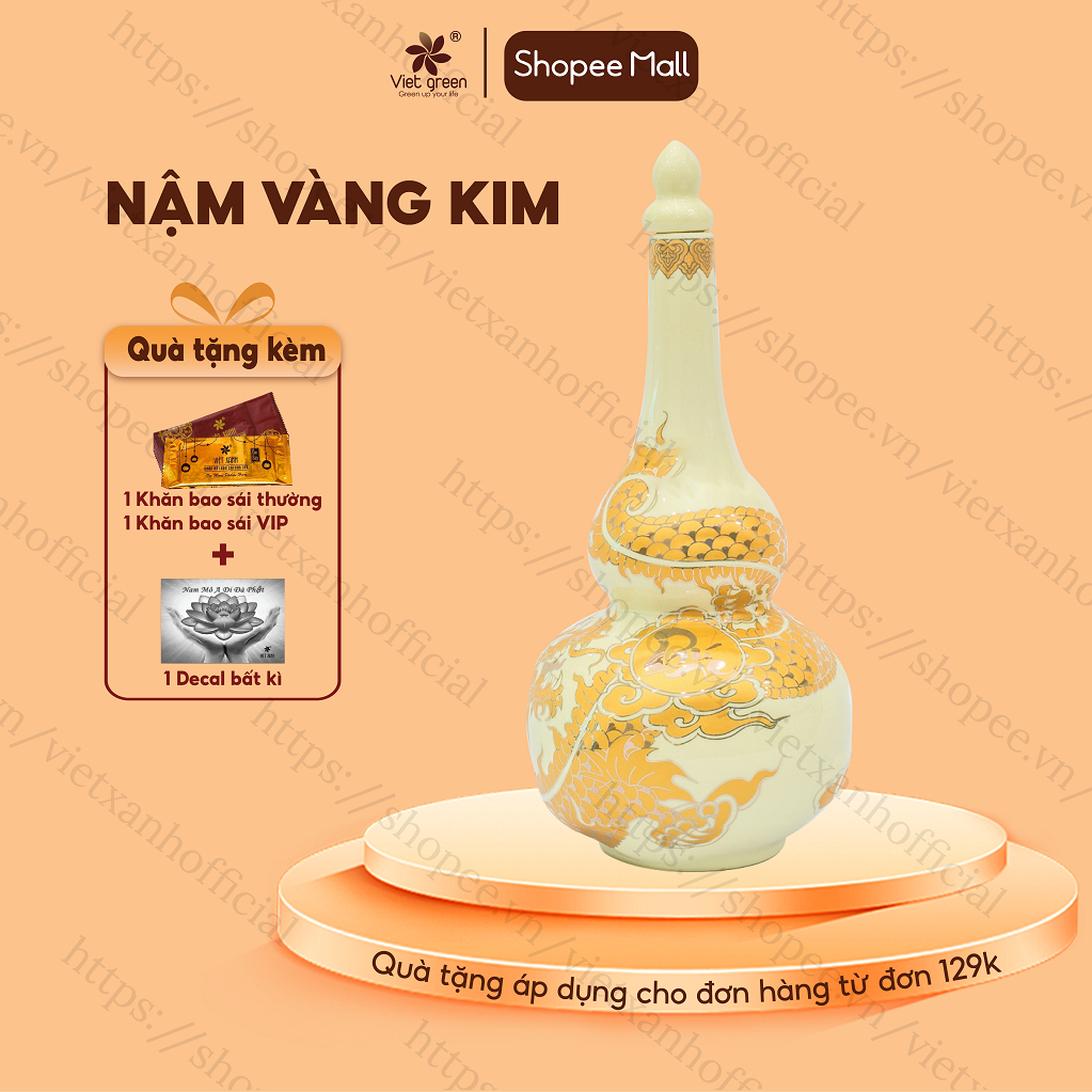 Nậm Vàng Kim VIỆT XANH Gốm Sứ Bát Tràng Cao Cấp, Họa Tiết Tinh Xảo, Trang Trí Ban Thờ Thần Tài, Thờ Gia Tiên