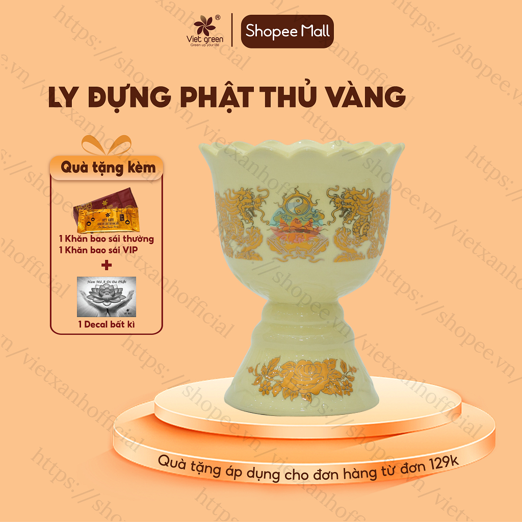 Ly Đựng Phật Thủ Vàng VIỆT XANH Gốm Sứ Bát Tràng Cao Cấp Họa Tiết Tinh Xảo, Thờ Thần Tài, Thờ Gia Tiên