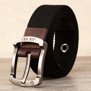Thắt lưng nam dây nịt nam vải bố màu xanh sọc chất liệu vải bố chống thấm đầu khóa kim loại nguyên khối nhẹ bền.