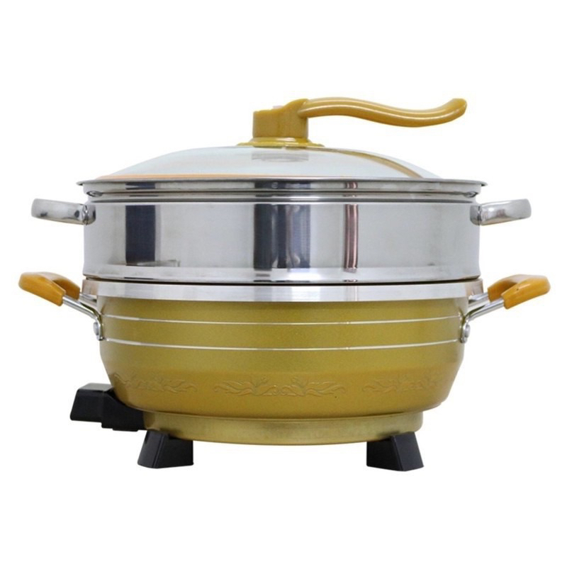 Nổi Lẩu Điện Đa Năng MATIKA 6 Lít, Công Suất 1800W Chảo Điện Chống Dính, Nồi Hấp 2 Tầng Đa Năng BH 12 Tháng