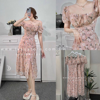 ẢNH TỰ CHỤP Đầm hoa li ngực xẻ tà tay búp LESU HỒNG