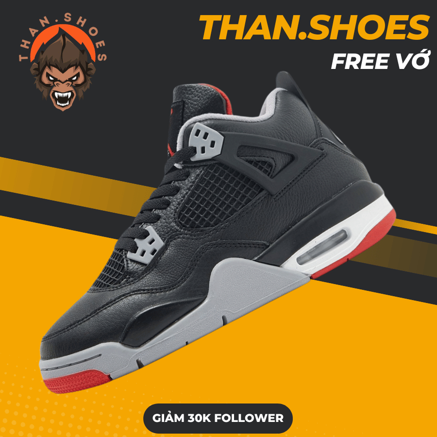Giày JD4 Bred Reimagined, JD4 Thấp Đen Viền Đỏ Bản Da - Than.Shoes