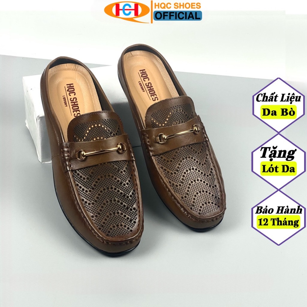Sục da nam hở gót HQC SHOES da bò thật đế cao su bảo hành 1 năm HQ8286