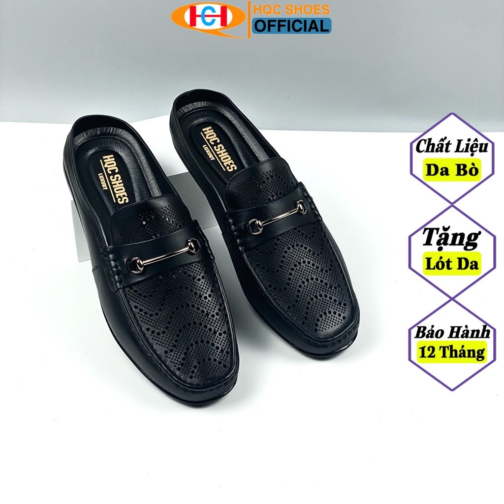 Sục da nam hở gót HQC SHOES da bò thật đế cao su bảo hành 1 năm HQ8286
