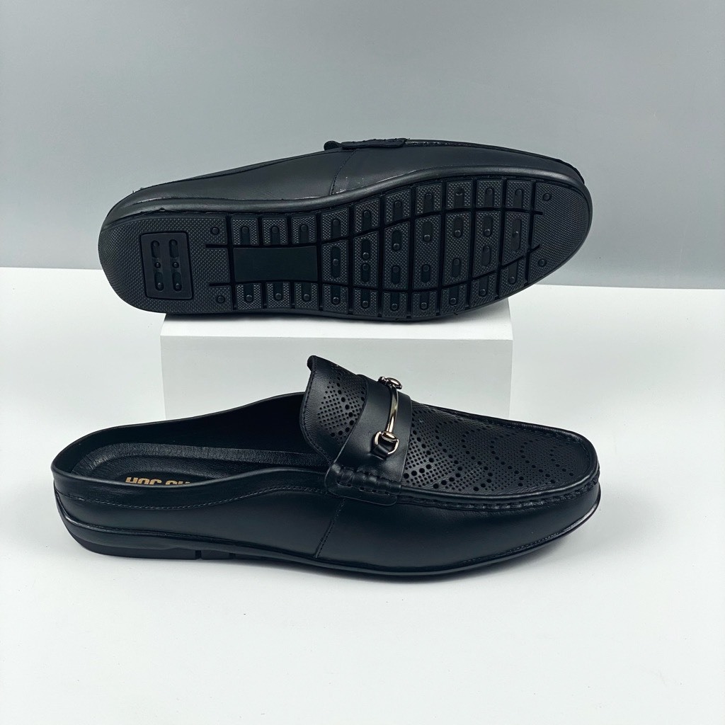 Sục da nam hở gót HQC SHOES da bò thật đế cao su bảo hành 1 năm HQ8286