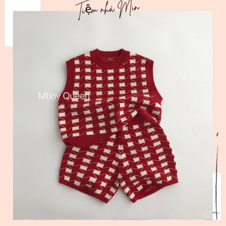 Set áo ghile len và quần ngố caro đỏ ky136