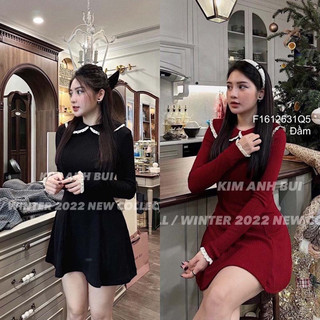 Đầm xòe tay dài cổ sen, váy xòe cổ viền ren sang trọng VIENS STORE
