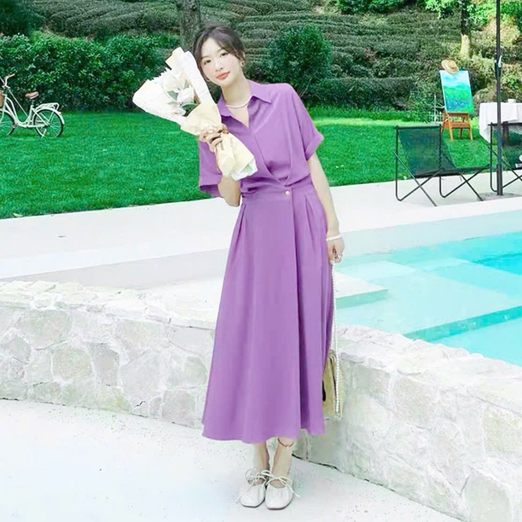 Đầm váy freesize sơ mi nút eo tay ngắn 8 màu