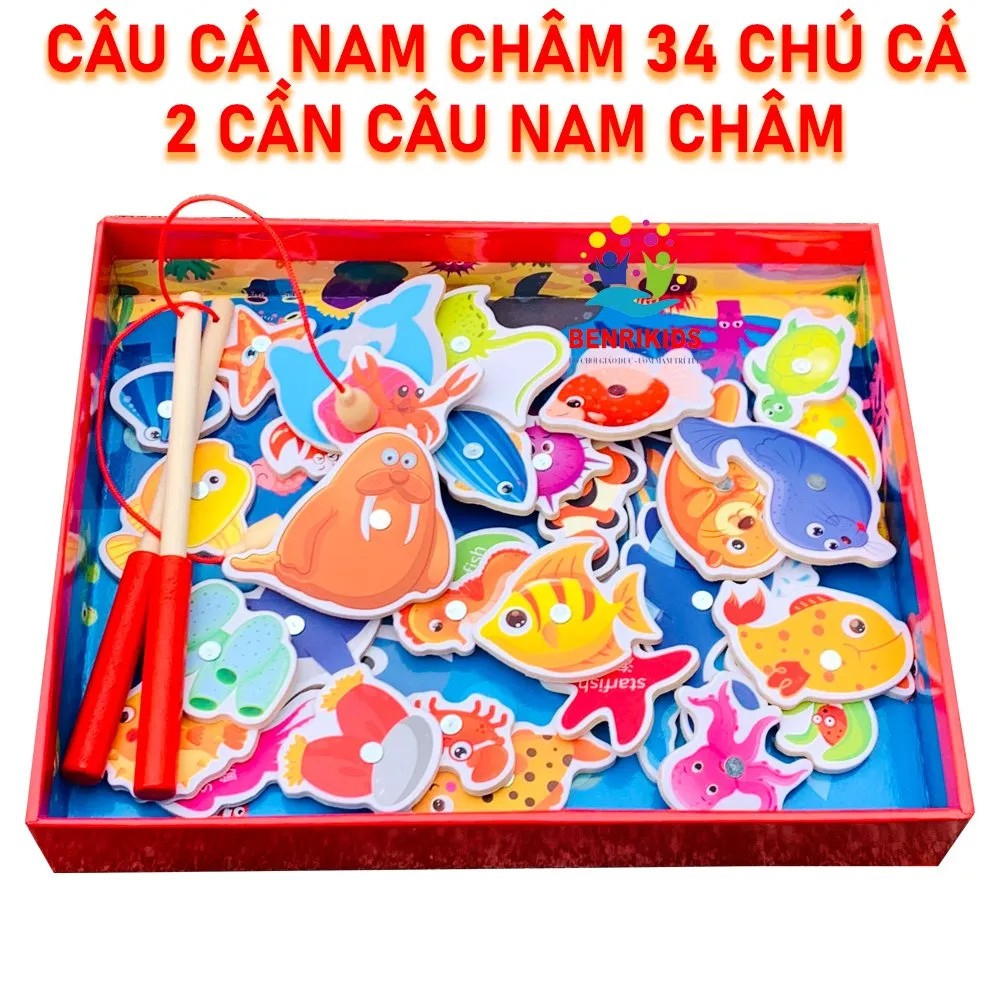Đồ chơi hợp câu cá nam châm 2 cần câu 34 con cá cho bé