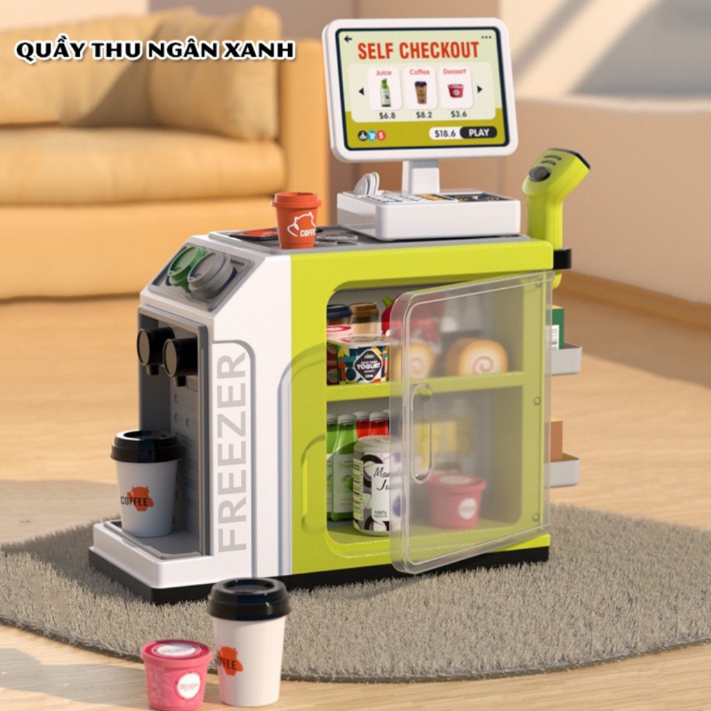 Đồ Chơi Máy Tính Tiền Siêu Thị , Có Máy Quẹt Thẻ Và Quầy Bán Cafe