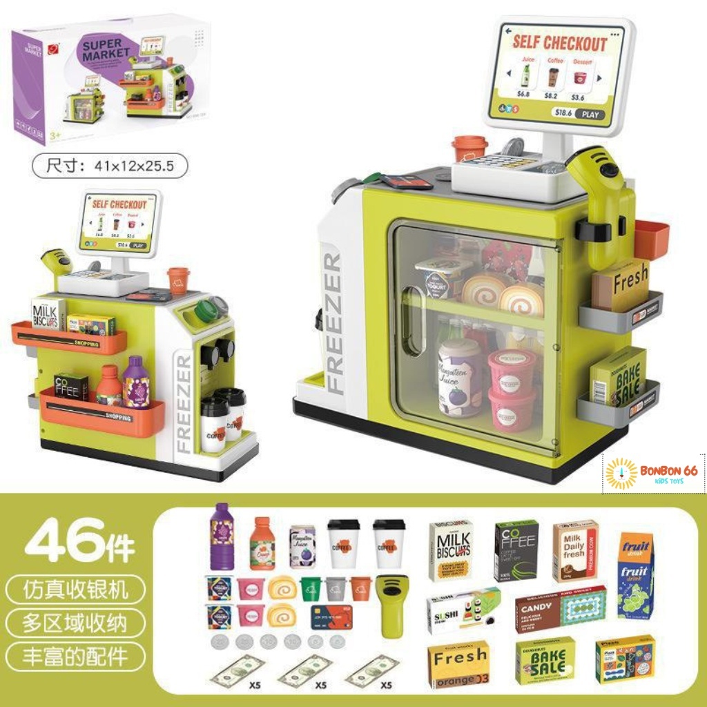 Đồ Chơi Máy Tính Tiền Siêu Thị , Có Máy Quẹt Thẻ Và Quầy Bán Cafe