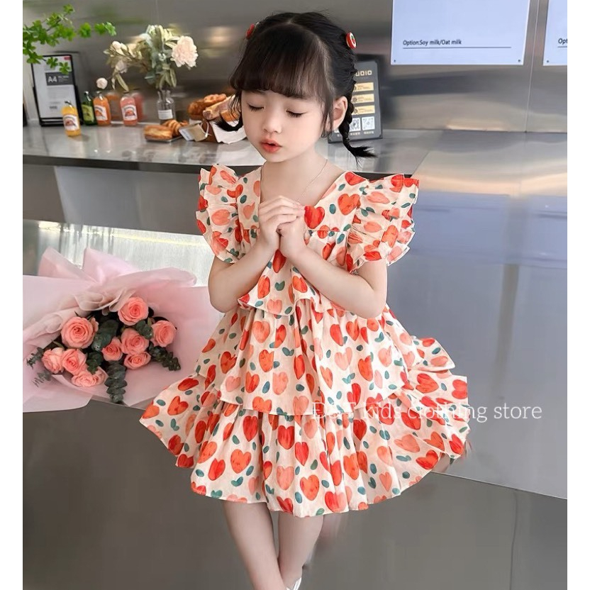 Váy bé gái- Váy đầm công chúa bé gái cánh tiên hình tim dễ thương cho bé từ 1 tuổi đến 5 tuổi