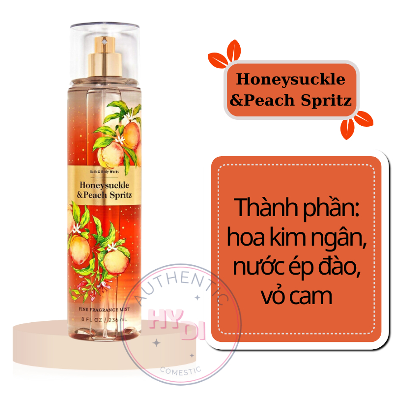 FULL SIZE HONEYSUCKLE PEACH SPRITZ - Xịt Thơm Dưỡng Thể Toàn Thân Body Mist Bath & Body Works Usa