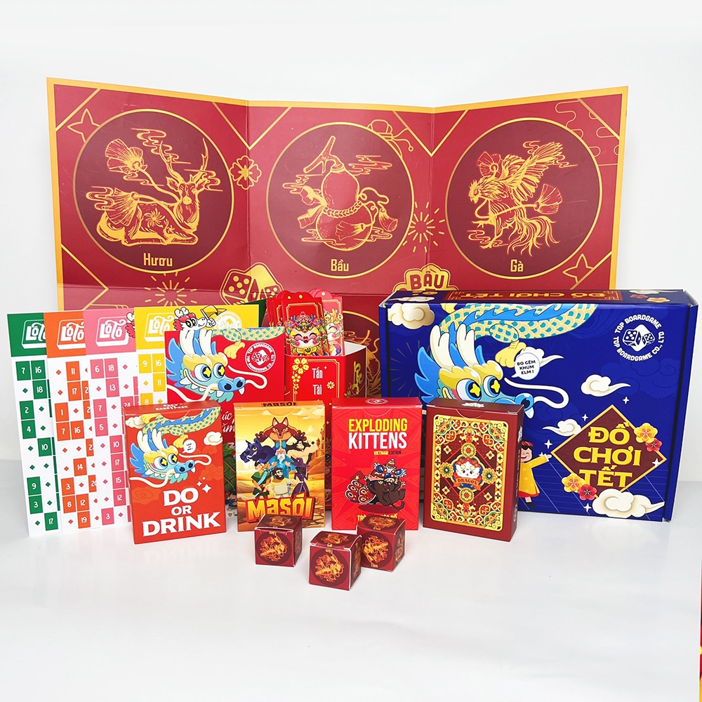 Combo Board Game Đồ Chơi Tết 2024 Xanh gồm Bầu Cua Bài Tây Lô Tô Lì Xì Quẻ  Drinking Game Ma Sói Mèo Nổ BGTV29-X