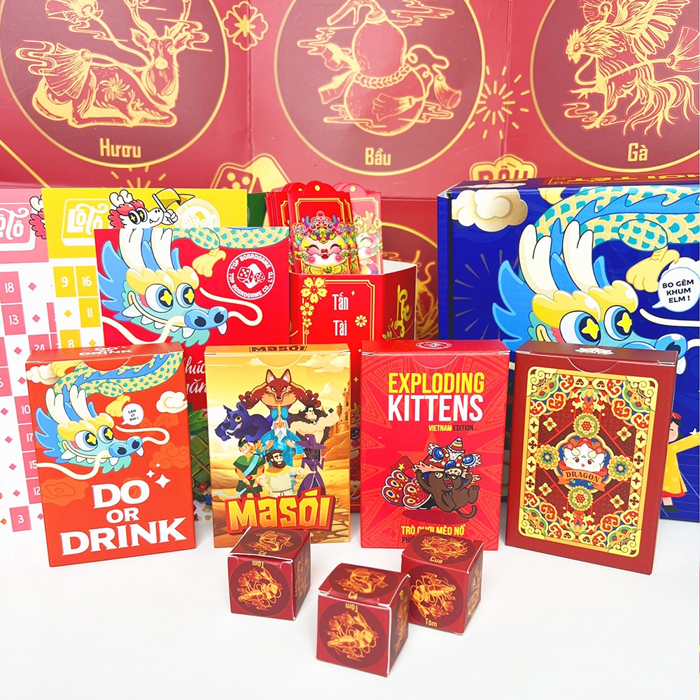 Combo Board Game Đồ Chơi Tết 2024 Xanh gồm Bầu Cua Bài Tây Lô Tô Lì Xì Quẻ  Drinking Game Ma Sói Mèo Nổ BGTV29-X