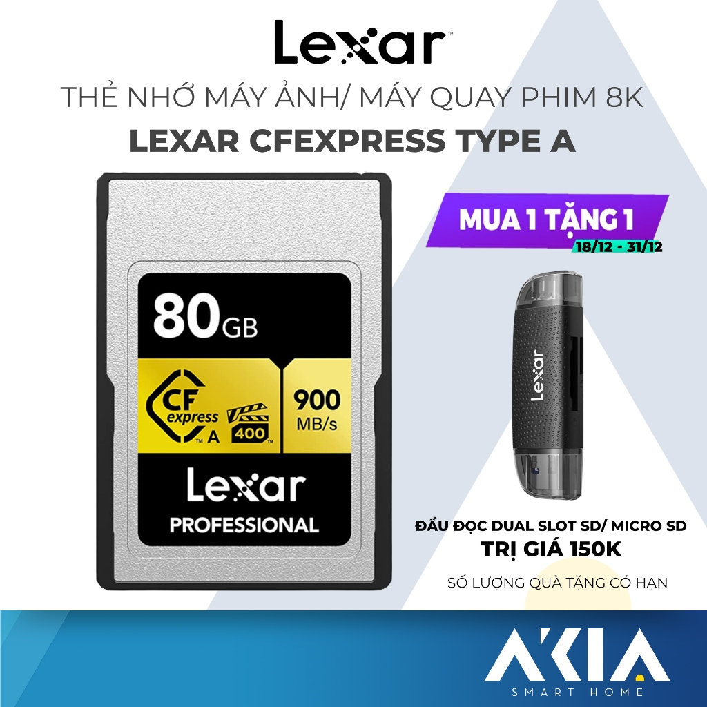 Thẻ nhớ máy ảnh/ máy quay phim Lexar 80GB/ 160GB CFexpress Type A Gold, video chất lượng 8K, tốc độ đọc 900MB/s