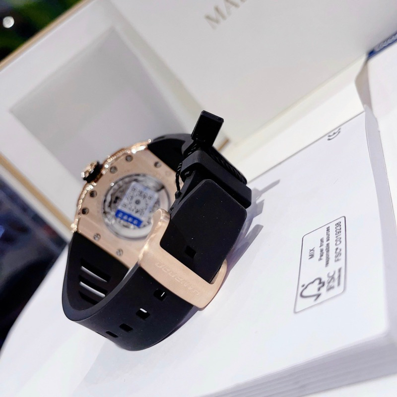 Đồng Hồ cặp nam nữ Hanboro By Huboler đính đá chính hãng dây cao su đen