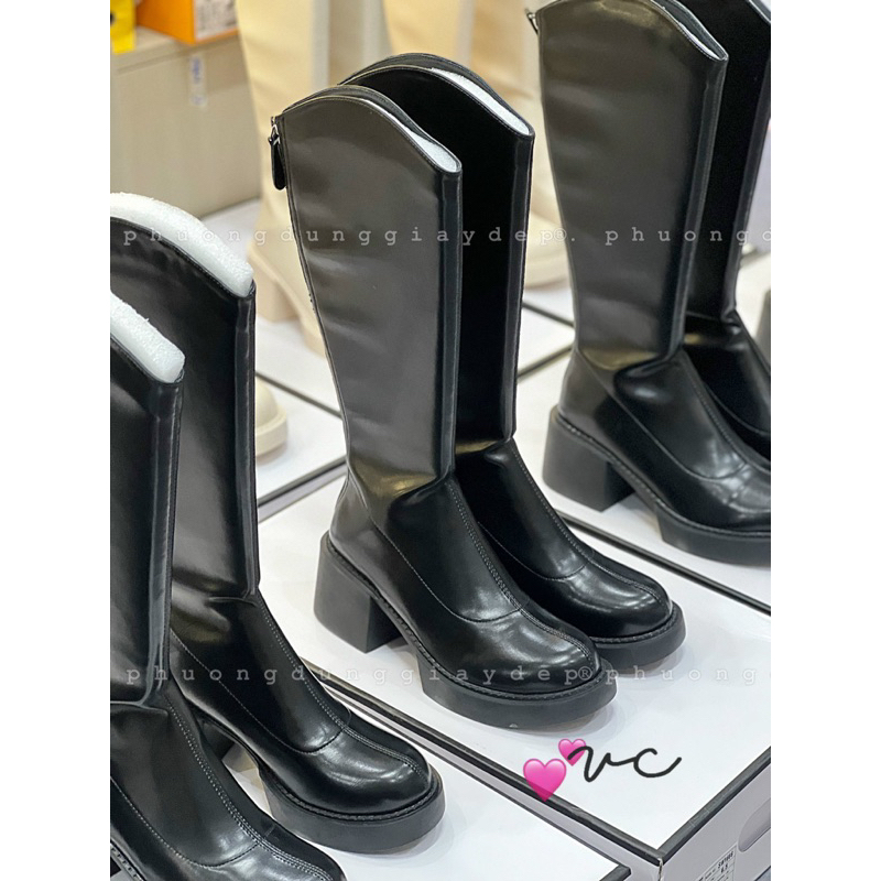 Bốt nữ cổ vát mui tron boot stakela mũi tròn cao cấp fullbox