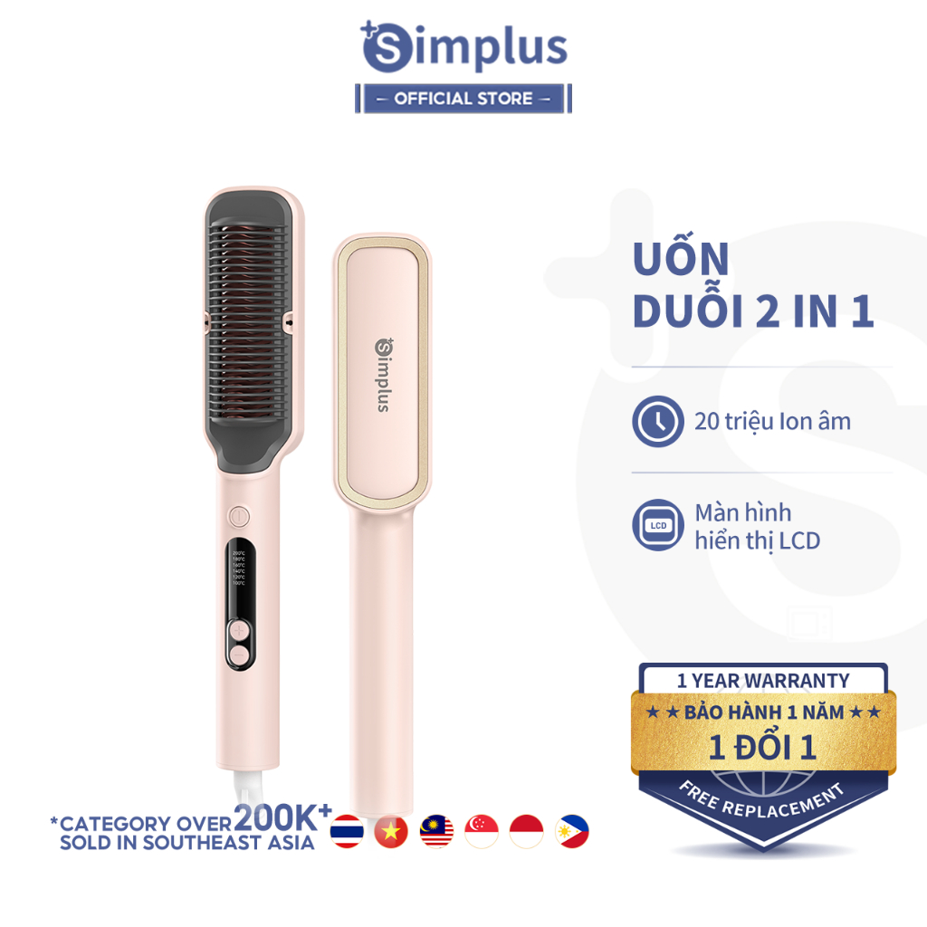 Lược điện duỗi tóc Simplus Ion âm 20 triệu Uốn xoăn ZFSH001 - Bảo Hành 1 Năm 1 Đổi 1