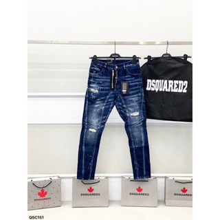quần jean dsq xanh mix khoá lệch phong cách đường phố chất chơi