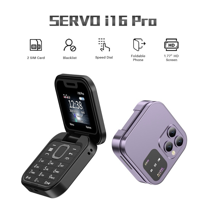 Điện thoại mini nắp gập SERVO i16 Pro, I17 pro, i15 pro thông minh hai sim dành cho trẻ em và người già.