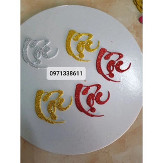 Chữ thư pháp kim tuyến, chữ xốp nhũ, dán dưa hấu, dán quạt