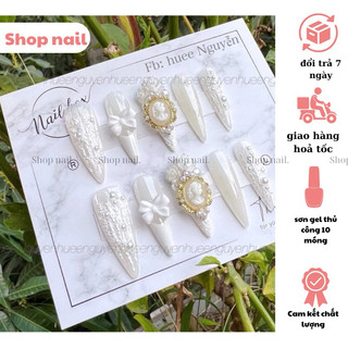 Nail box móng úp thiết kế , nail sang trọng móng tay giả đính Chamr