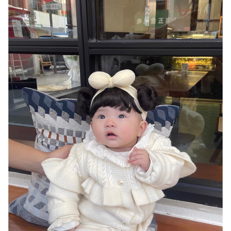 Turban tóc giả/ băng đô tóc giả 2 búi tròn xinh cho bé gái