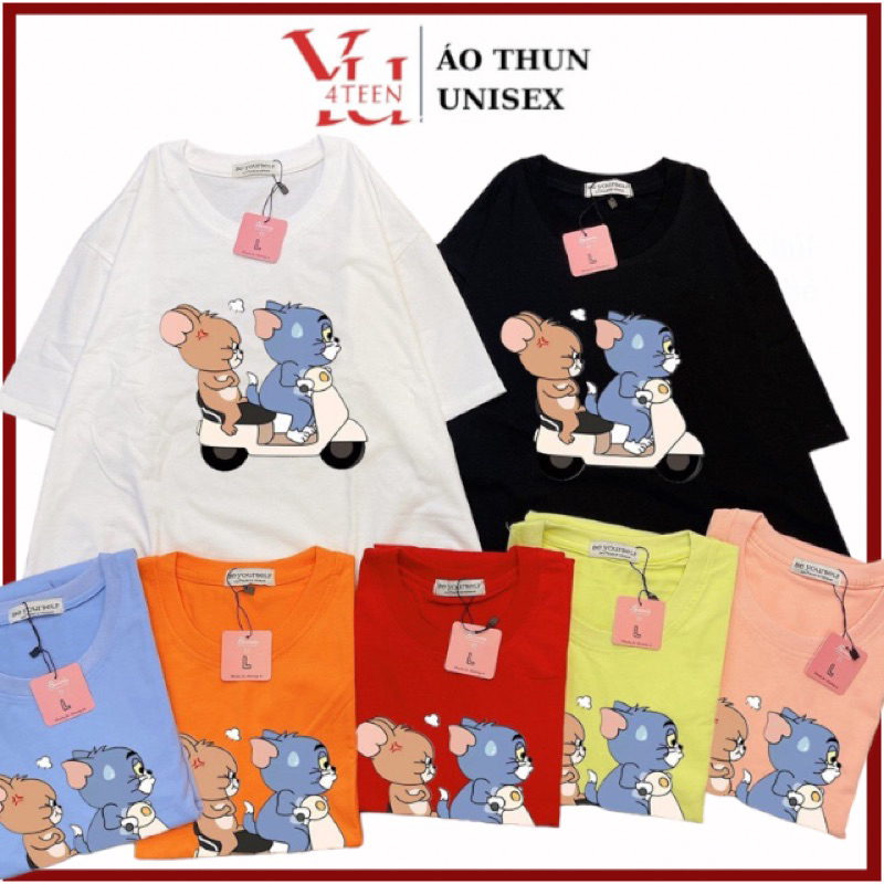Áo Thun PHÔNG NAM NỮ UNISEX in Decal MÈO TOM CHUỘT JERRY - Hình chụp thật (Đủ size M-L-XL-XXL BIGSIZE)