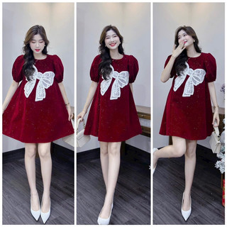 Đầm nhung nơ ánh kim tuyến lấp lánh
