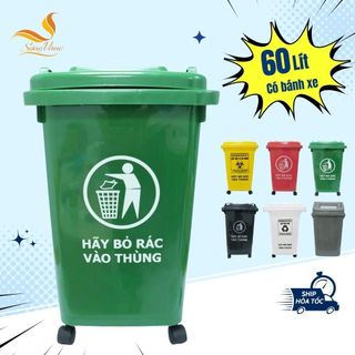 Thùng rác y tế, thùng rác công cộng  phân loại rác thải loại 60 lít có 4 bánh xe