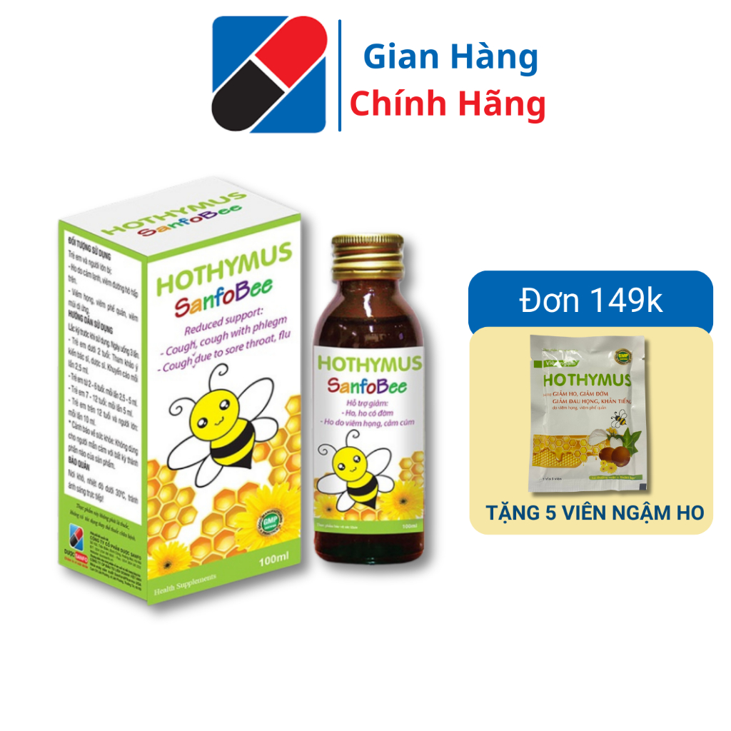 Siro Ho Thymus SanfoBee Giảm ho, long đờm, sát khuẩn hoàn toàn từ thảo dược chai 100 ml