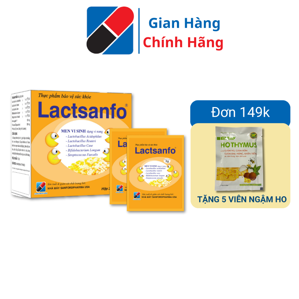 Men vi sinh Lactsanfo giảm ngay chướng bụng, đầy hơi, tiêu chảy tức thì, giảm táo bón, giúp ăn ngon hộp 24 gói