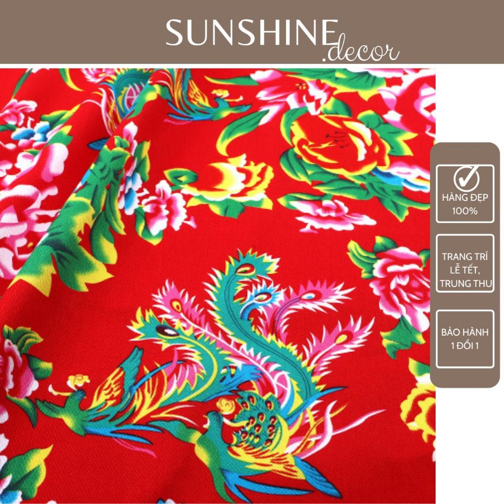 Vải Con Công Màu Đỏ, Xanh Trang Trí Tết, Trung Thu Phong Cách Truyền Thống