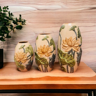 Lọ hoa gốm, bình hoa dáng bom sen decor trang trí - gốm bát tràng