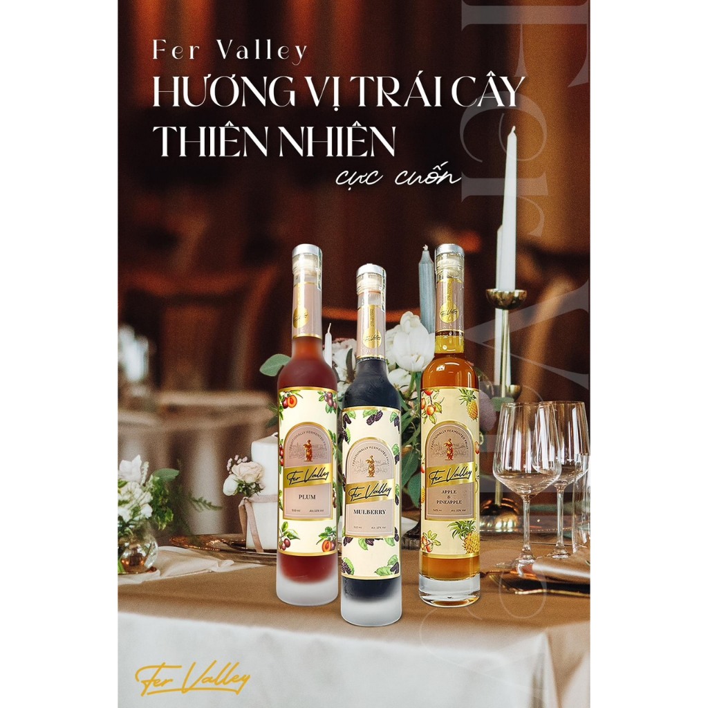 Nước trái cây lên men FerValley CiCi Thượng Đỉnh Yến vị táo dứa, dâu tằm, mận chai 525ml