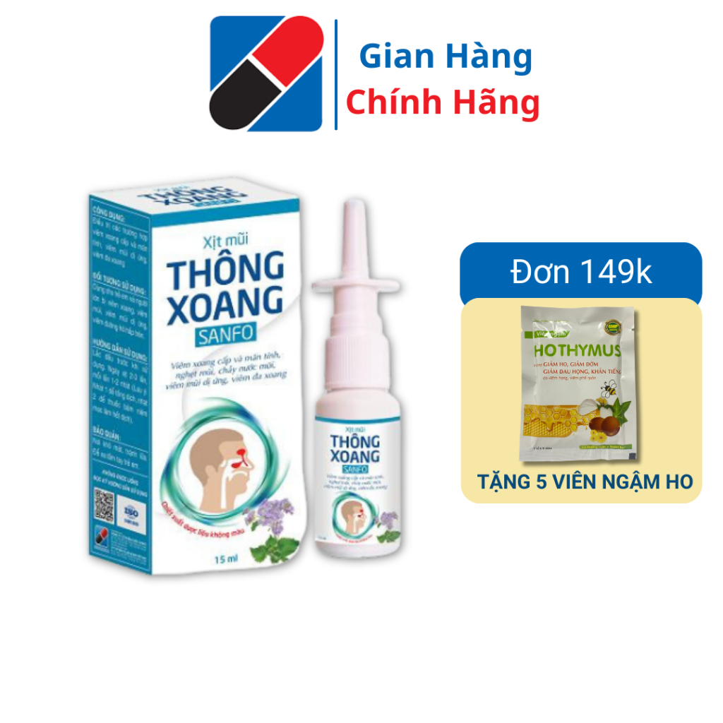 Xịt mũi thông xoang sanfo hỗ trợ điều trị viêm xoang cấp và mãn tính, viêm mũi dị ứng, bình xịt 15ml