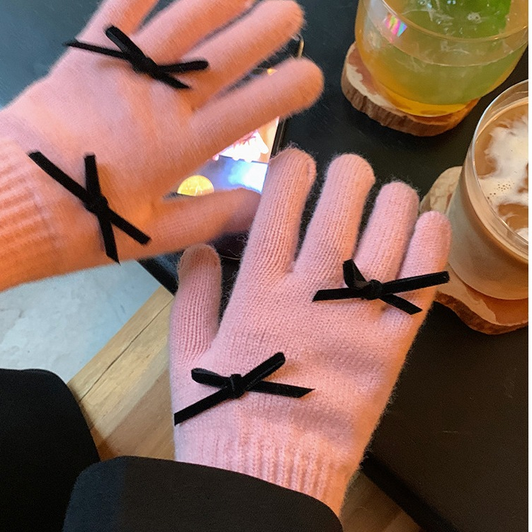 Găng tay len nữ Găng tay mùa đông giữ ấm đi xe máy, bao tay nữ hình nơ gấu ngôi sao gang tay vải chống lạnh mùa đông