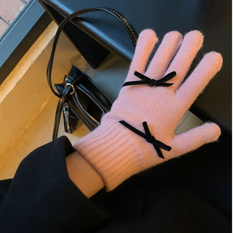 Găng tay len nữ Găng tay mùa đông giữ ấm đi xe máy, bao tay nữ hình nơ gấu ngôi sao gang tay vải chống lạnh mùa đông