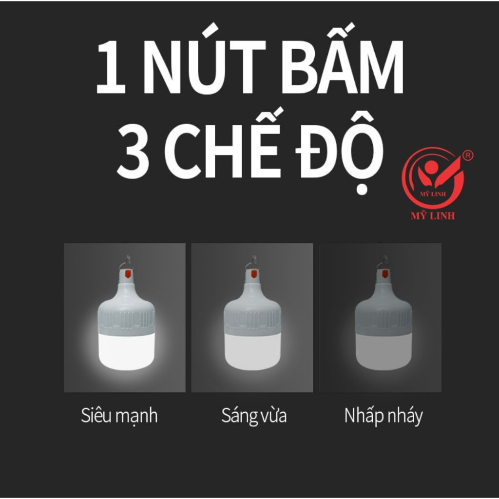 Đèn sạc tích điện 150W MỸ LINH chính hãng, thời gian sáng 7-9h, tặng kèm cáp sạc và móc treo, siêu tiện lợi