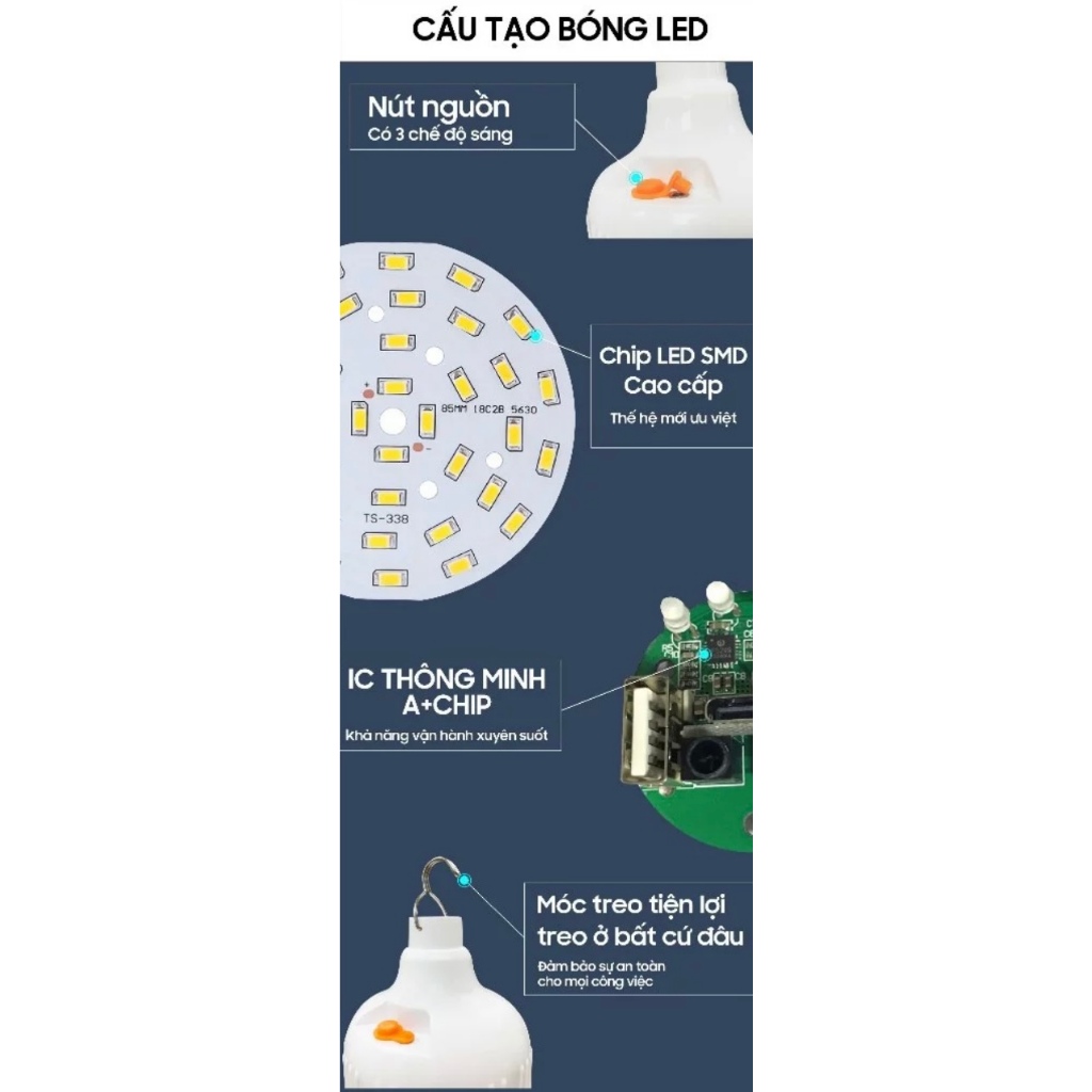 Đèn sạc tích điện 150W MỸ LINH chính hãng, thời gian sáng 7-9h, tặng kèm cáp sạc và móc treo, siêu tiện lợi